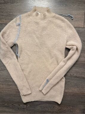 Zara Cream Turtleneck Sweater with Light Blue Stitching